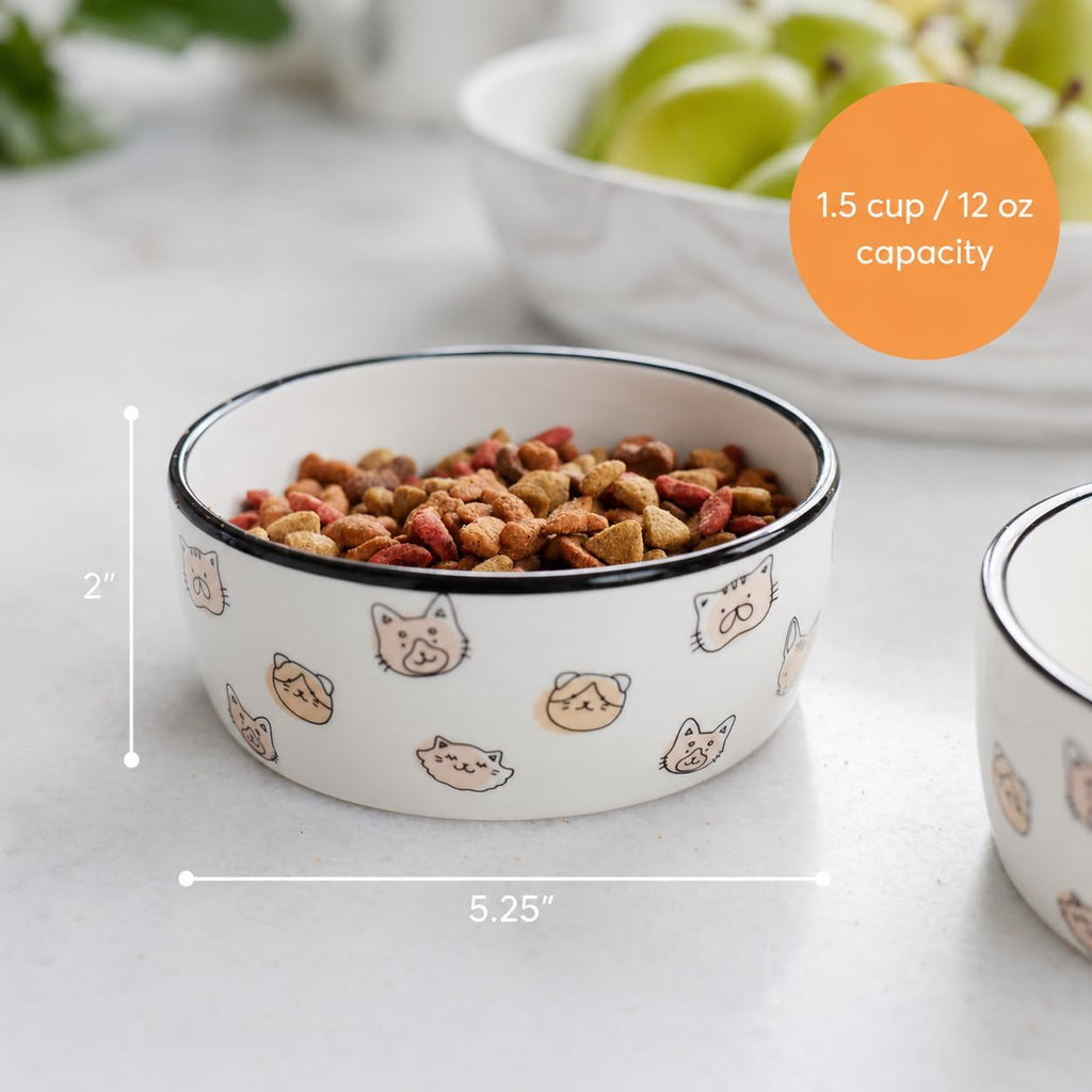 Pearhead Ceramic Cat Bowl, Holds 12 oz, Cute Cat Face Design