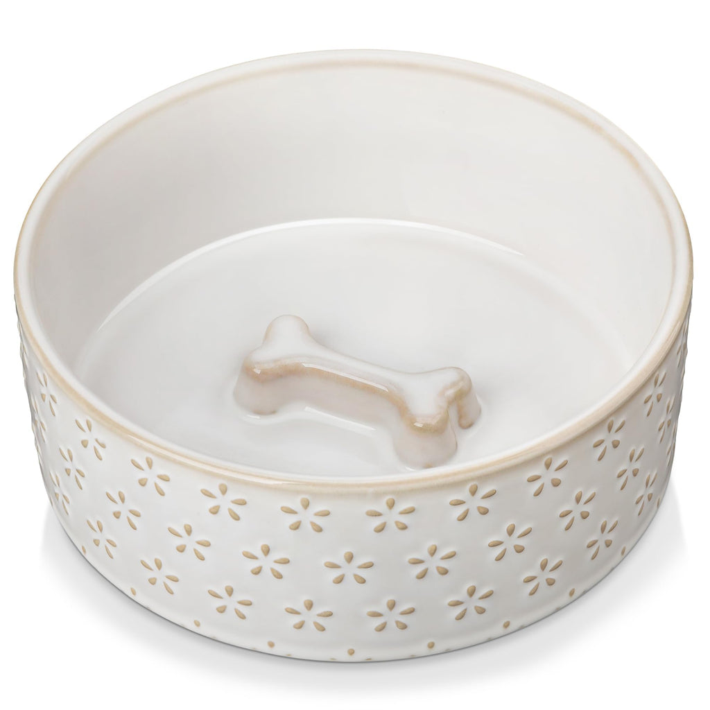 MALACASA Dog Bowl Set, Ceramic Bowls with Walnut Wood Stand, 2 Cups