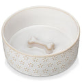 MALACASA Dog Bowl Set, Ceramic Bowls with Walnut Wood Stand, 2 Cups