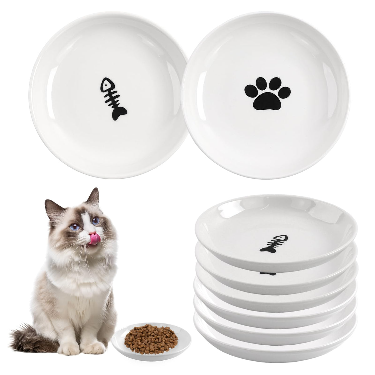 6 Pack Cat Food Bowl, Ceramic Cat Bowls, Anti Whisker Fatigue Cats Bowl Set