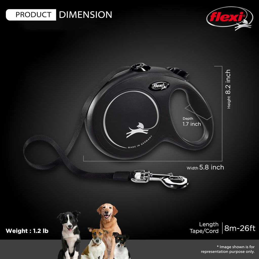 FLEXI® Classic Tape Retractable Dog Leash, Large, 26 ft - Black