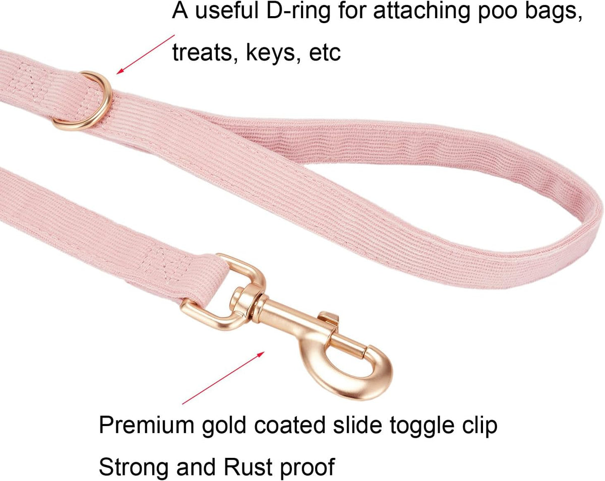 Soft Corduroy Dog Leash 5 Ft Heavy Duty Pet Lead with Gold Metal Hook for Small Medium Large Dogs,Ligth Pink