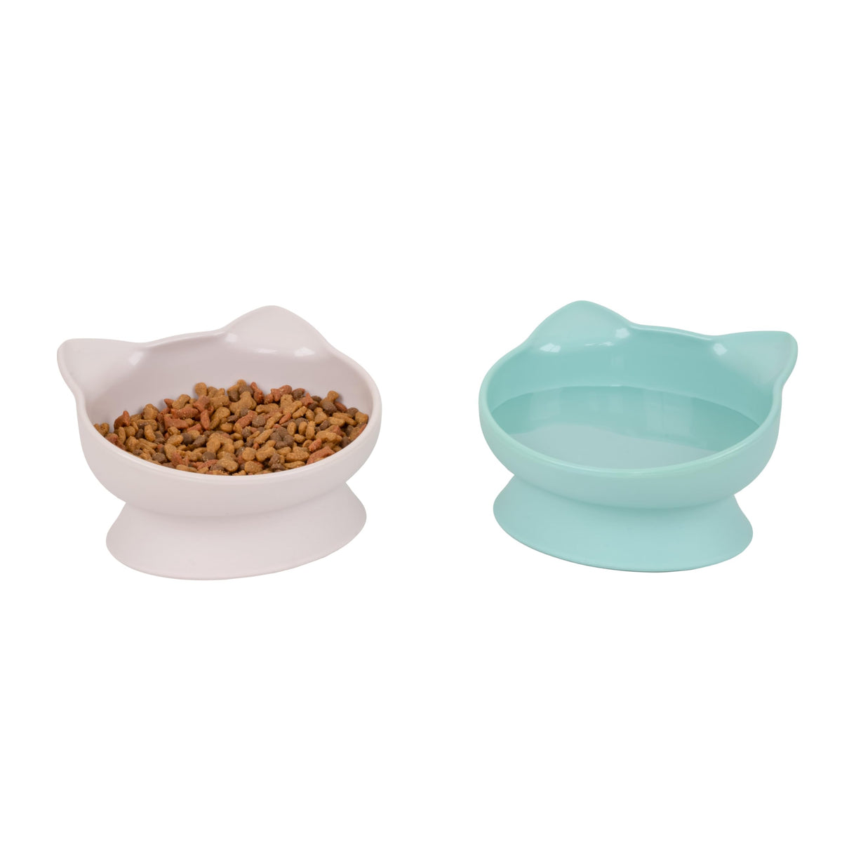 Kitty City Elevated Cat Bowls (Set of 2), Whisker-Friendly Raised Cat Food & Water Dishes, Modern Pedestal Design, Dishwasher Safe, 6.5 oz Each – White & Gray