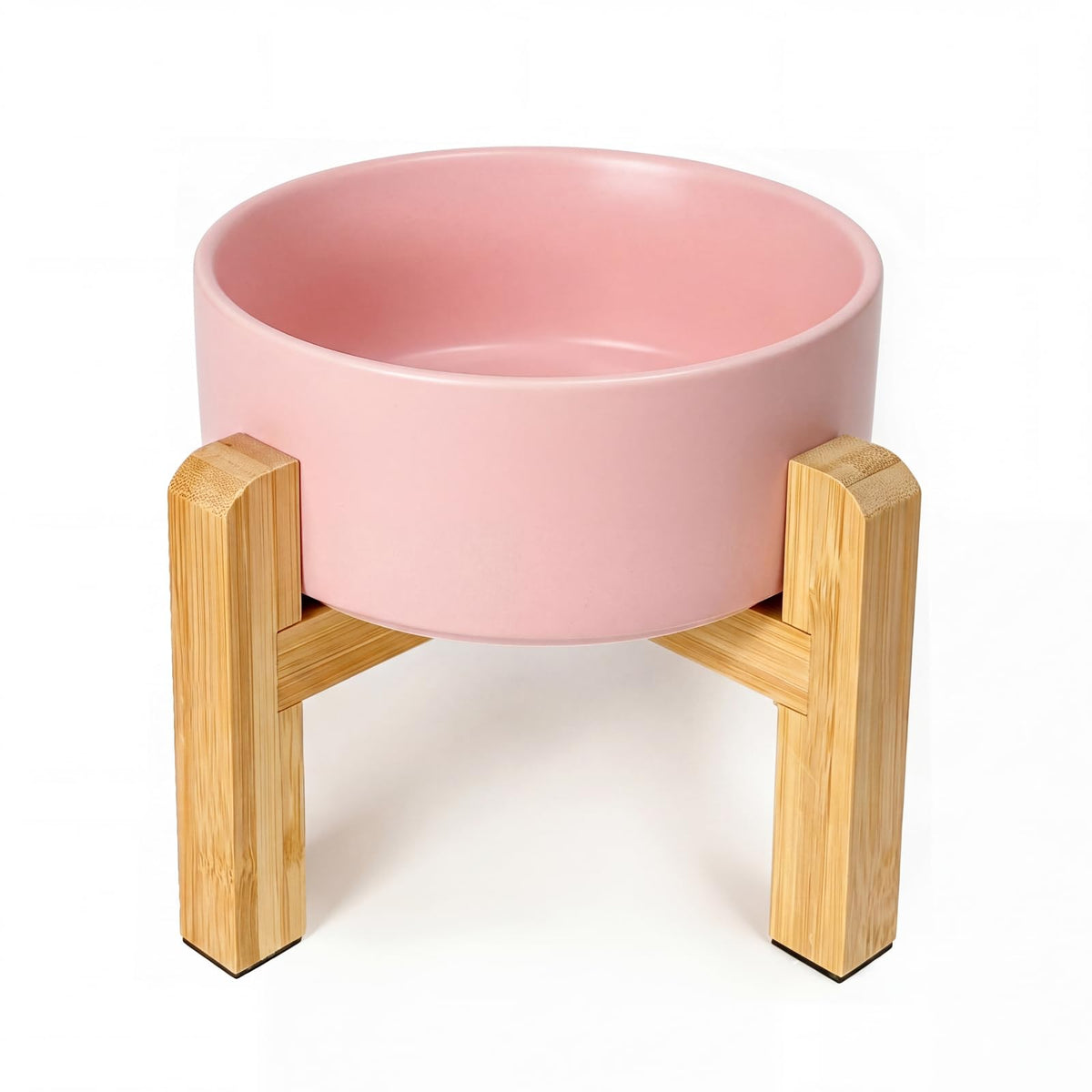 Cat Water Bowl - Elevated Cat Bowls | Ceramic Raised Cat Bowl with Adjustable Bamboo Stand | Anti Vomiting Cat Food Bowl for Indoor Cats, Kittens & Small Dogs | Dishwasher Safe | 5.1" Cat Dish| White
