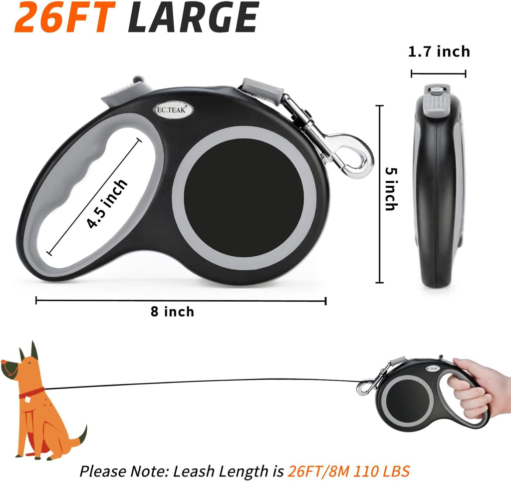 Retractable Dog Leash 26 FT Tape for Medium Large Dogs up to 110 lbs