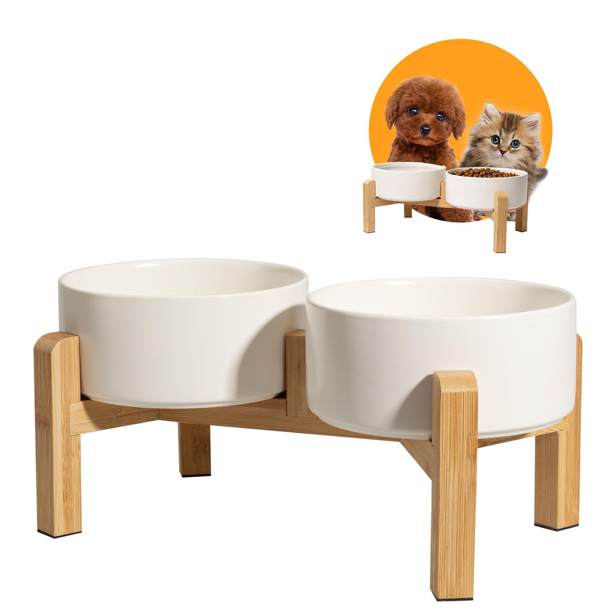 Elevated Ceramic Dog Bowl, 3.6 Cups Dog Food and Water Bowl Set with Stand