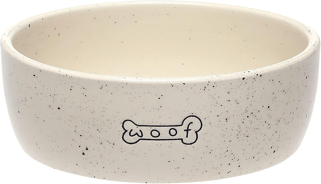 Pearhead Ceramic Dog Bowl - Woof Speckled Pet Food & Water Dish, 20 oz