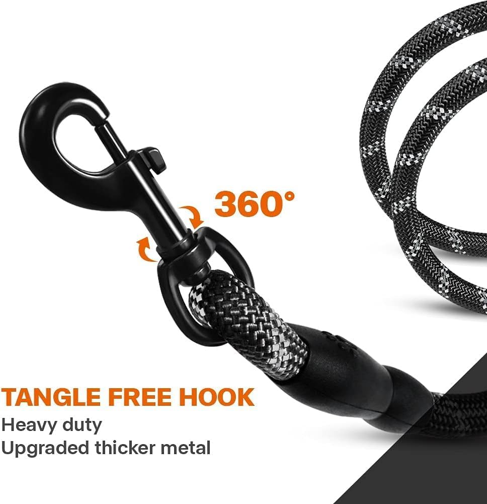 Taglory Rope Dog Leash for Medium Large Dogs, 6 FT Padded Handle, Black