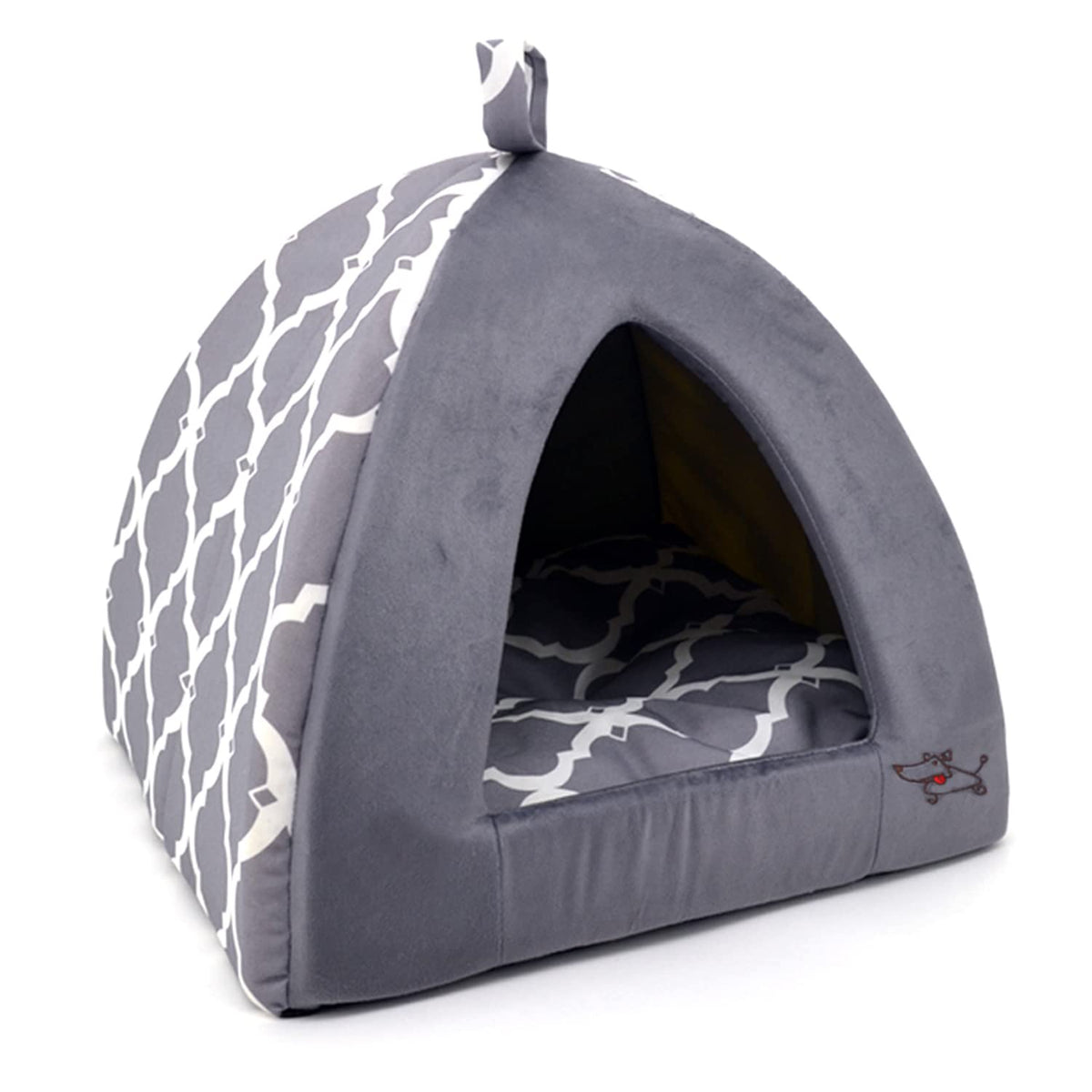 Best Pet Supplies Cat Bed for Indoor Cat, Domed Tent House with Removable Pillow, Covered Cat Cave for Small Dog, Puppies and All Breeds of Cats - Silver w/ Bones, 16 x 16 x H:14"