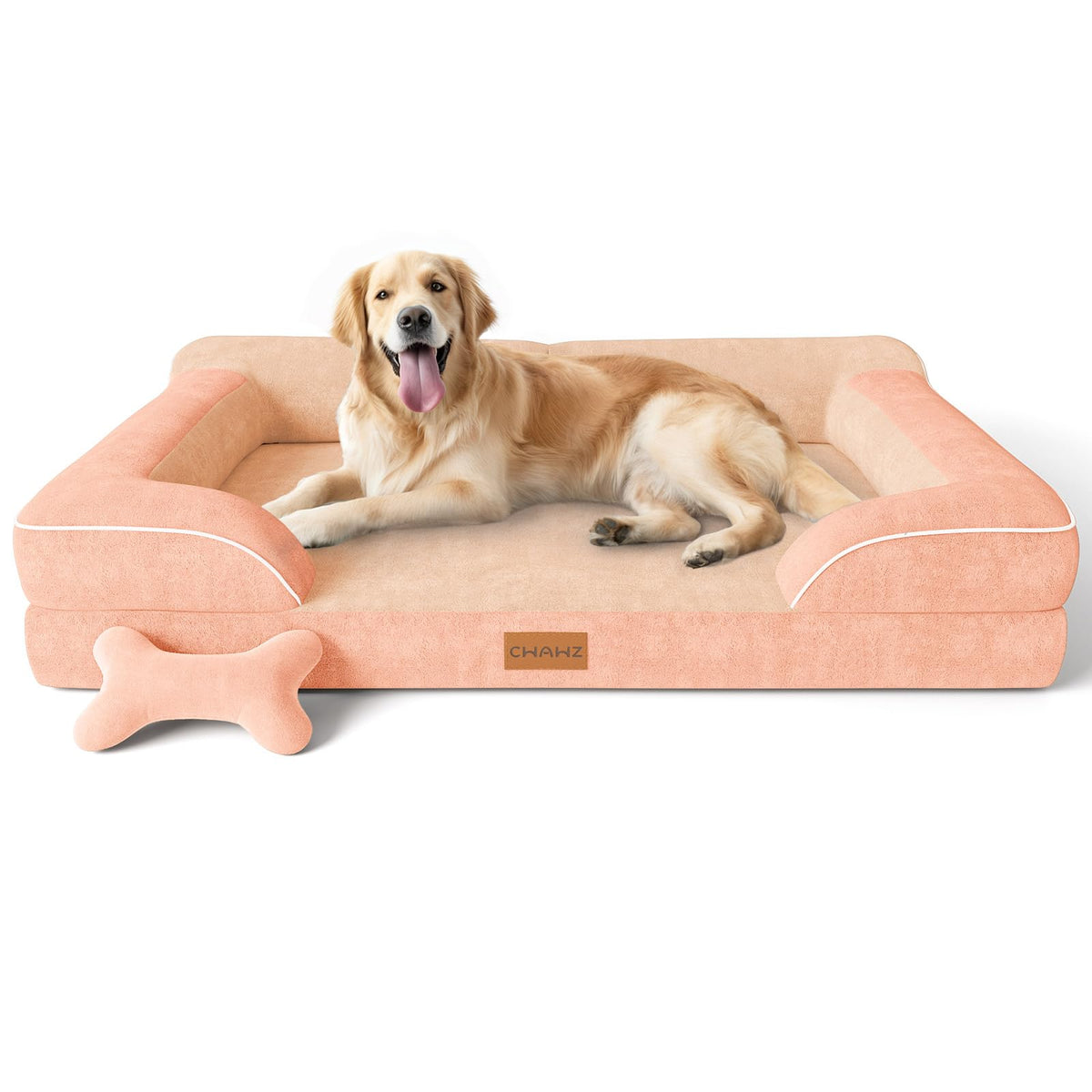 CWAWZ Extra Large Dog Bed, Orthopedic Dog Bed with Cooling Gel Memory Foam, Waterproof XL Pet Bed with Removable Washable Cover, 42" Pet Sofa Couch Dutch Velvet with Bone Toy, Light Gray