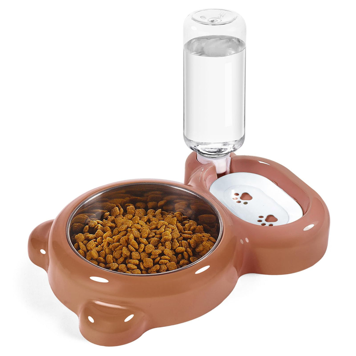 Dog Bowls, Cat Food and Water Bowl Set with Water Dispenser and Stainless Steel Bowl for Cats and Small Dogs - Pink