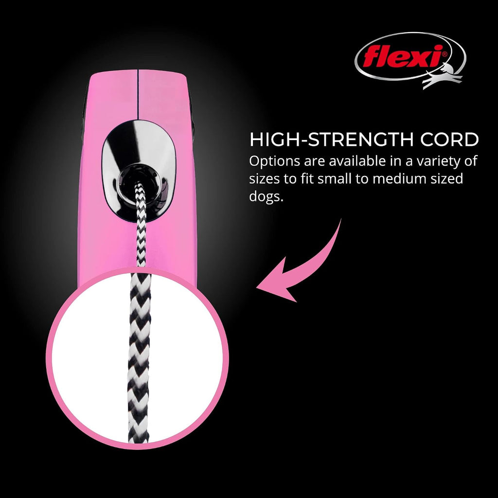 FLEXI® Classic XS Cord Retractable Dog Leash, 3-Finger Grip, 10 ft - Pink