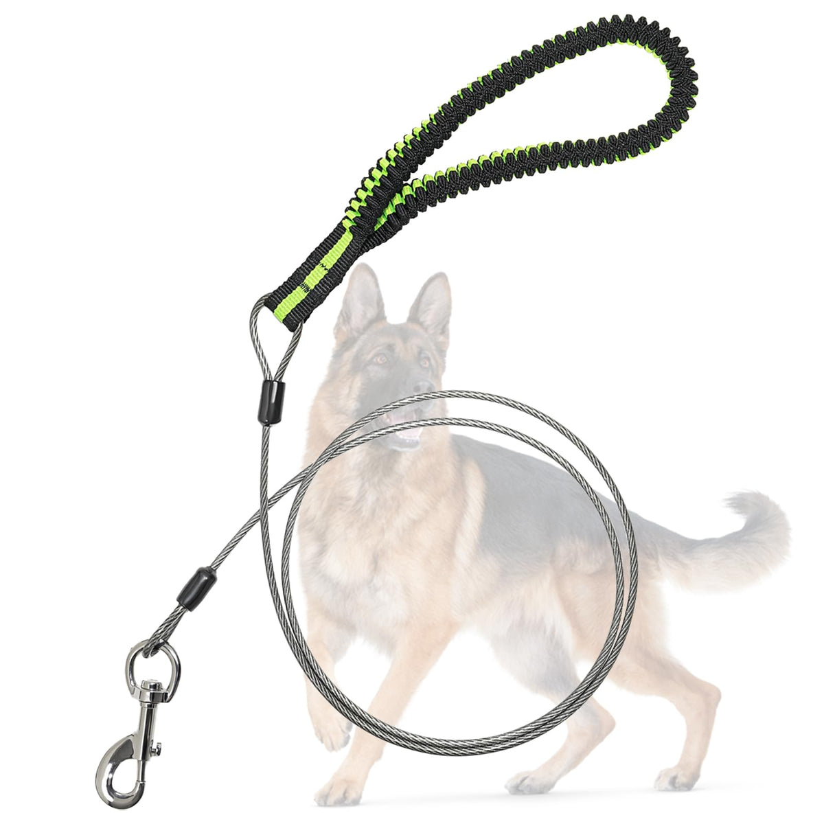 Heavy Duty Dog Leash, Chew Proof Metal Leash for Large Dogs (Up to 250lbs), WireRope Dog Leashes with Soft Silicone Grip (Black, 5 FT)