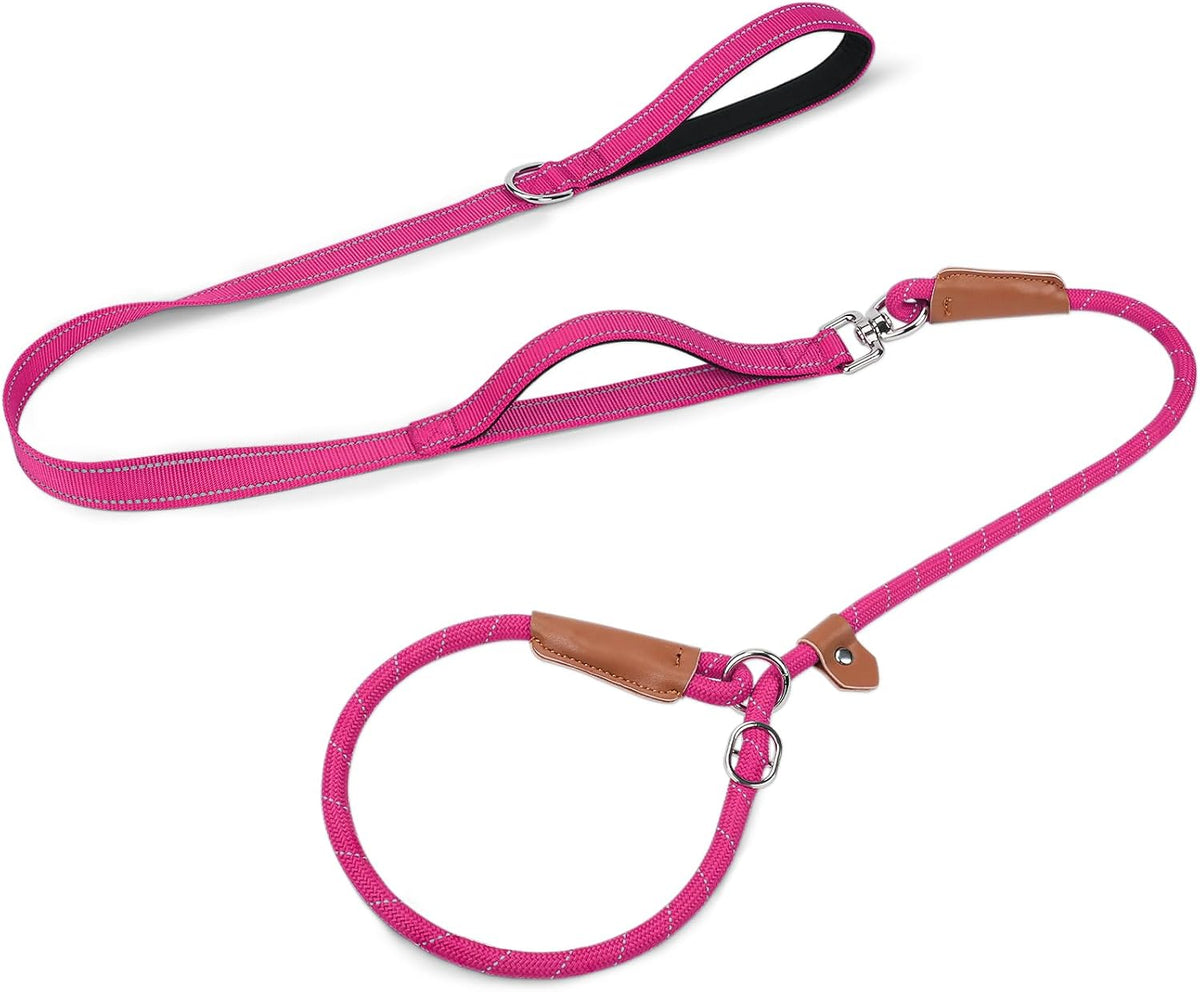 Joytale Slip Lead Dog Leash with Dual Handle, No Pull, Hot Pink, 6FT x 3/8"