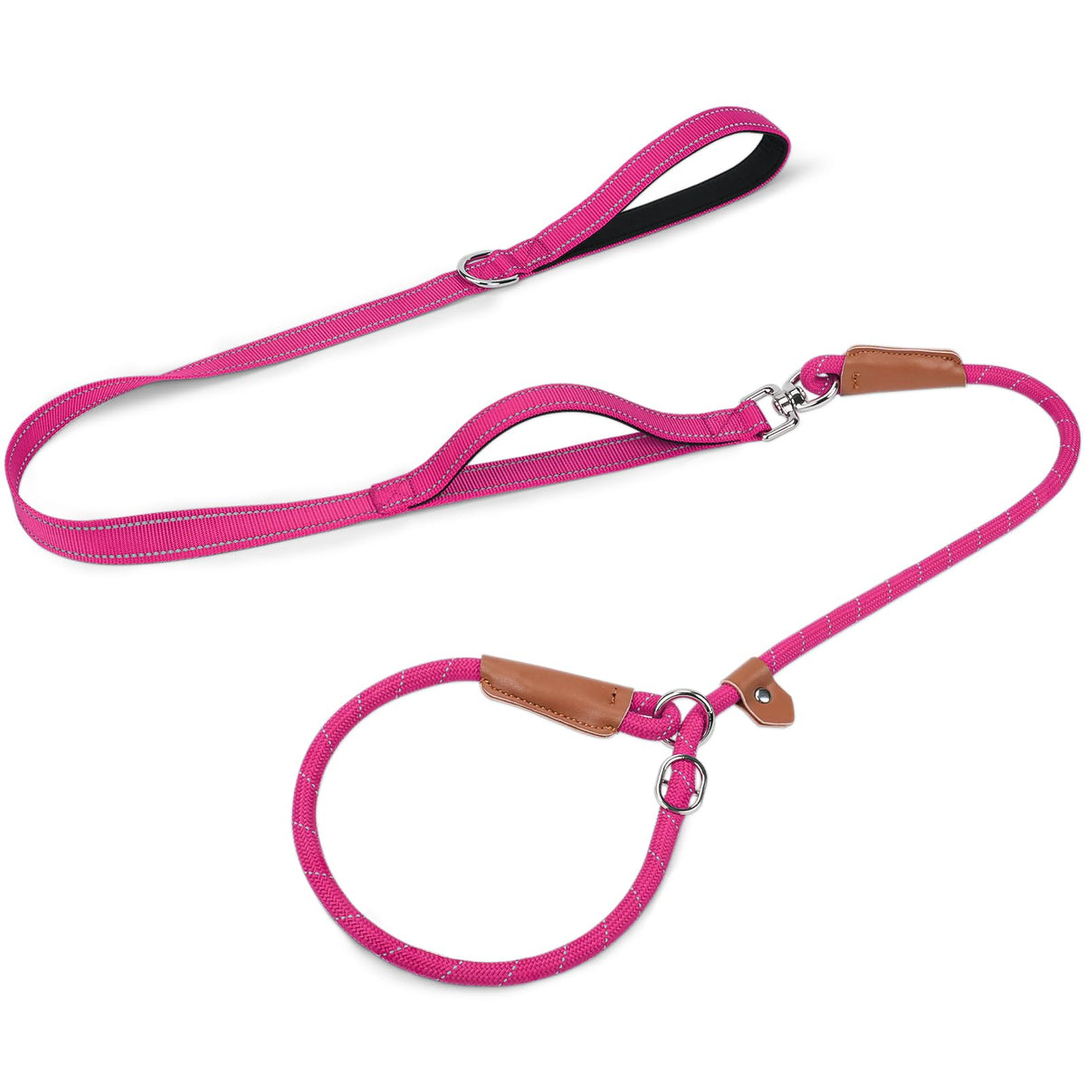 Joytale Slip Lead Dog Leash with Dual Handle, No Pull, Hot Pink, 6FT x 3/8"