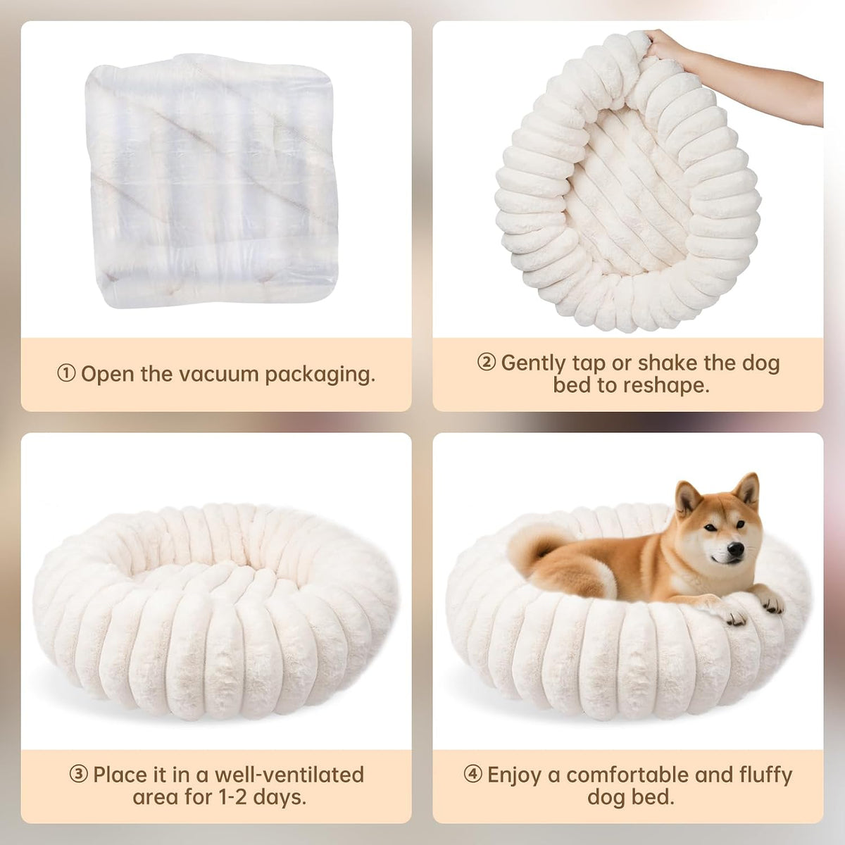 Donut Small Dog Bed Round Calming Kitten & Puppy Bed,20in White