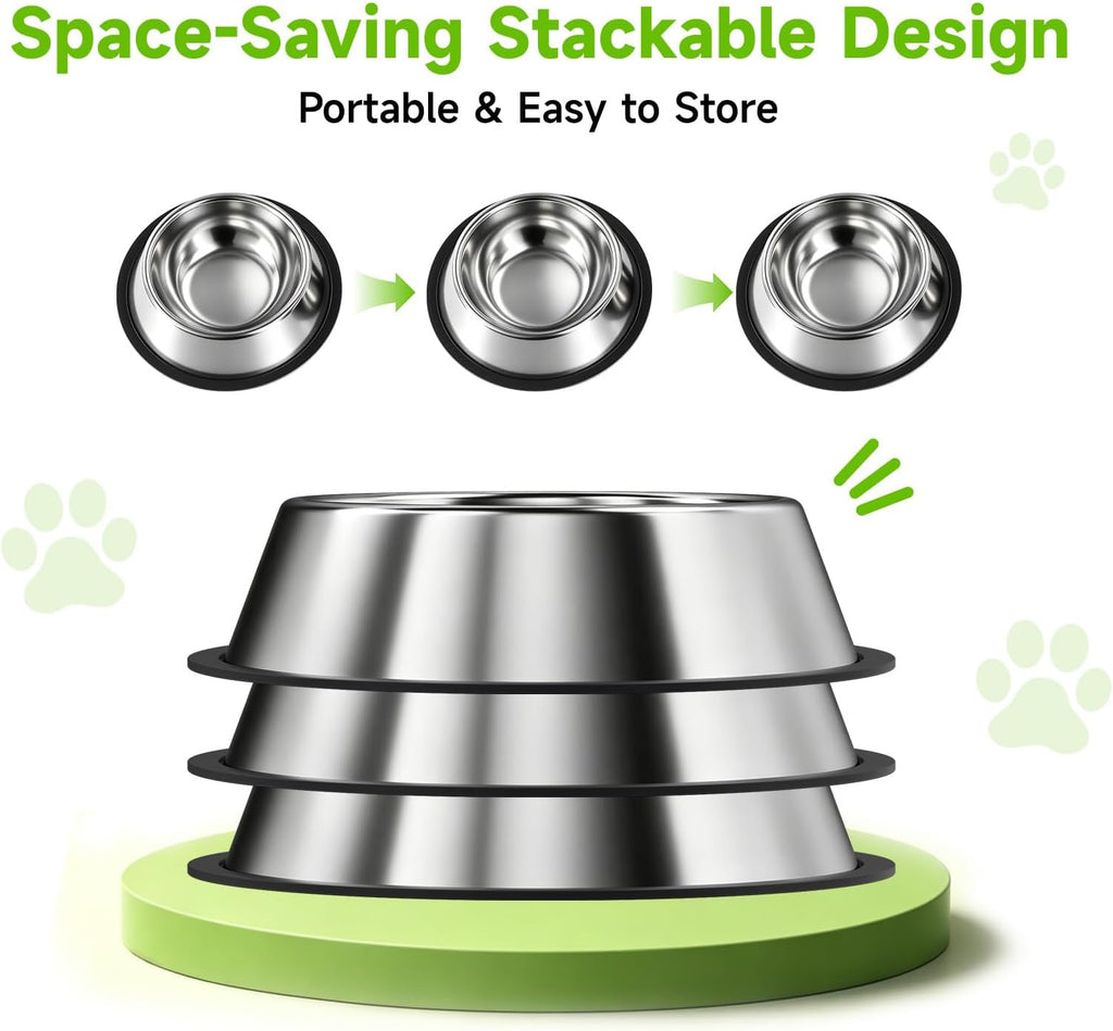 Stainless Steel Dog Bowls, 3 Pack, Non-Slip Dog Bowl Set, 13 Oz