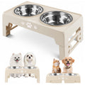 Jovrun Elevated Dog Bowls for Small Dogs and Cats, Non-Slip Cat Bowls with 2 Thick 5.5" Stainless Steel Dishes, Dog Feeder 2 Heights Adjustable to 2.6"-5.3"