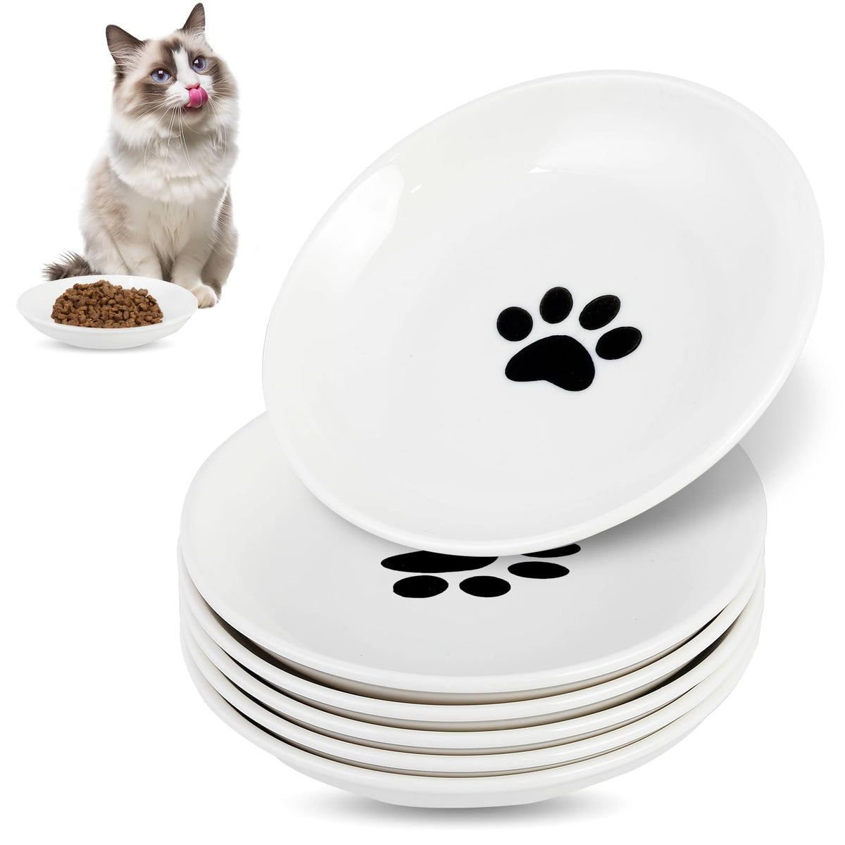 6 Pack Cat Food Bowl, Ceramic Cat Bowls, Anti Whisker Fatigue Cats Bowl Set