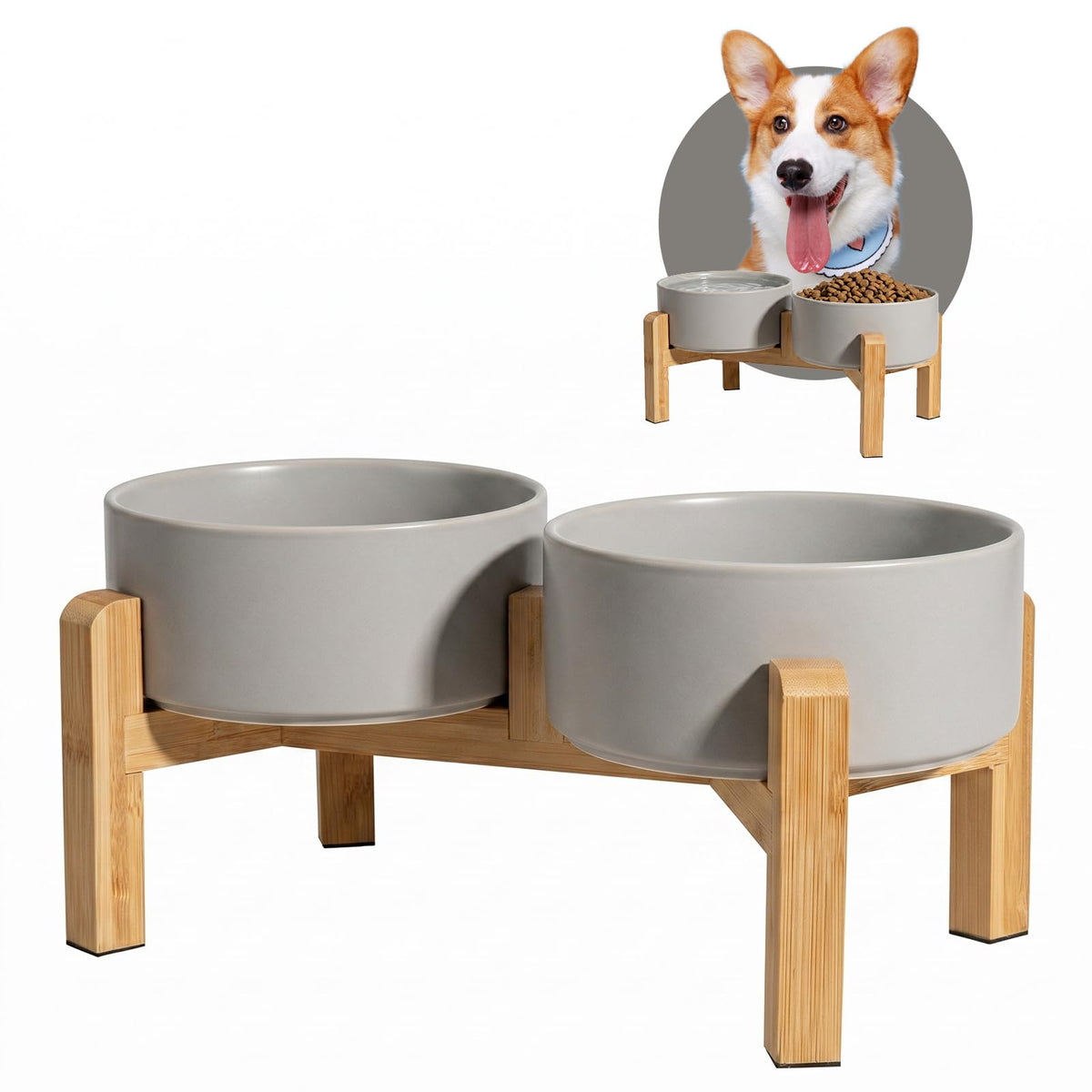 Elevated Ceramic Dog Bowl, 3.6 Cups Dog Food and Water Bowl Set with Stand