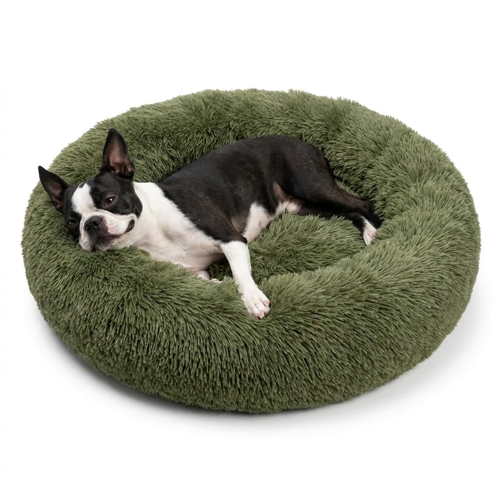 Small Calming Dogs Bed for Small Dogs Anti-Anxiety Machine Washable Fluffy Luxury Anti-Slip Waterproof Mute Base Warming Cozy Soft Pet Puppy Round Bed