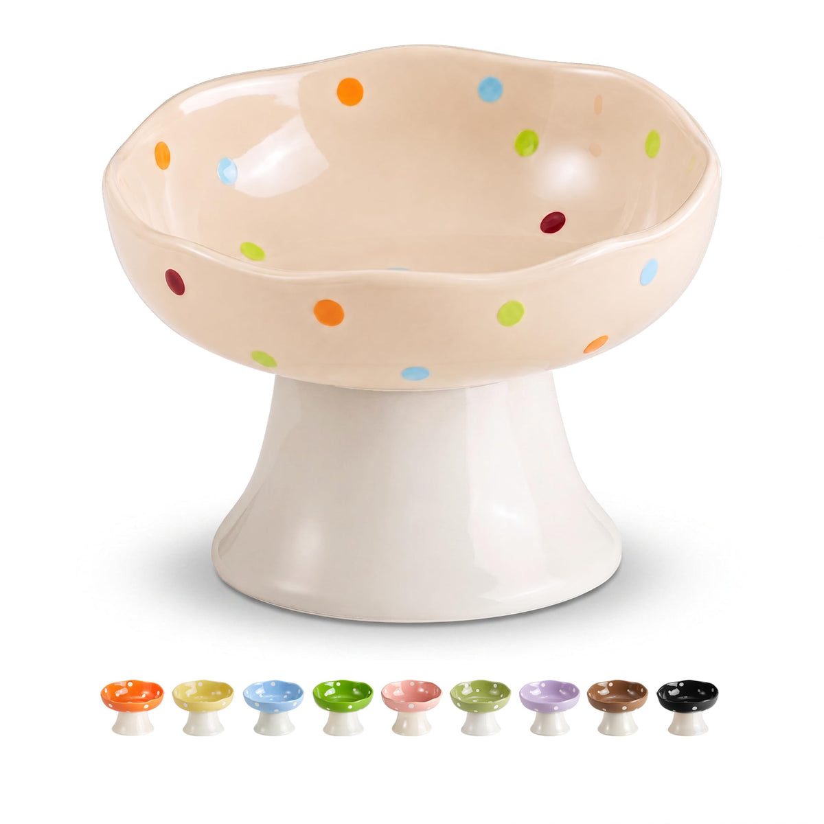 Red Mushroom Cat Bowl, Elevated Ceramic Bowl for Cats