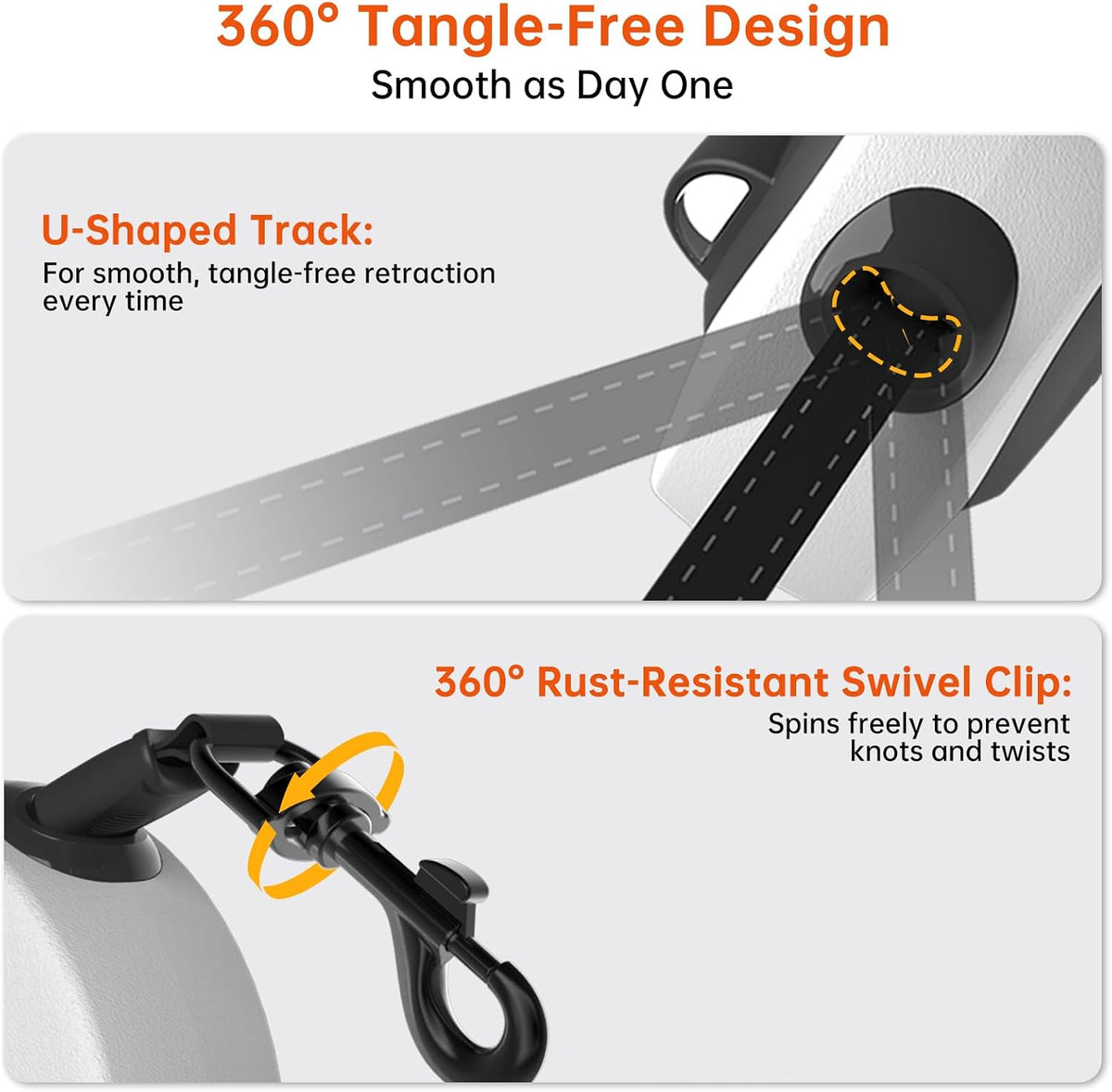 16Ft Retractable Dog Leash with LED Light, Heavy Duty Leash for Medium Dogs (20–66 lbs), 360° Tangle-Free, Built-in Poop Bag Dispenser