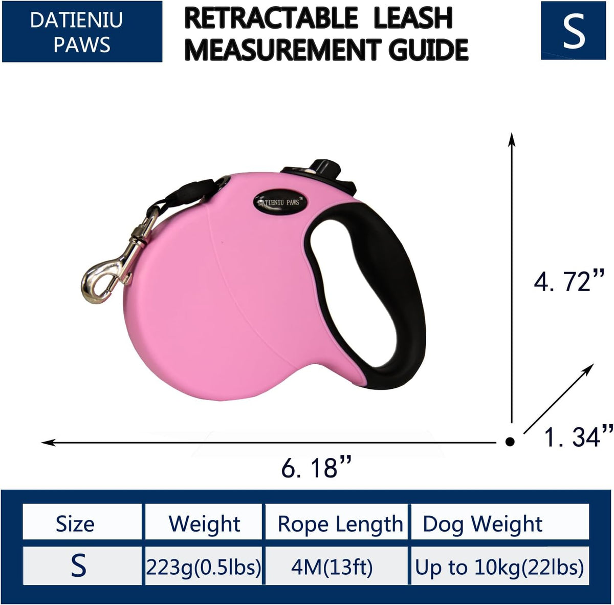 13FT Retractable Dog Leash for Small Dogs up to 22lbs with Chew Proof Steel Wire Extender, Lightweight, Durable & Safe Walking Solution Pink S