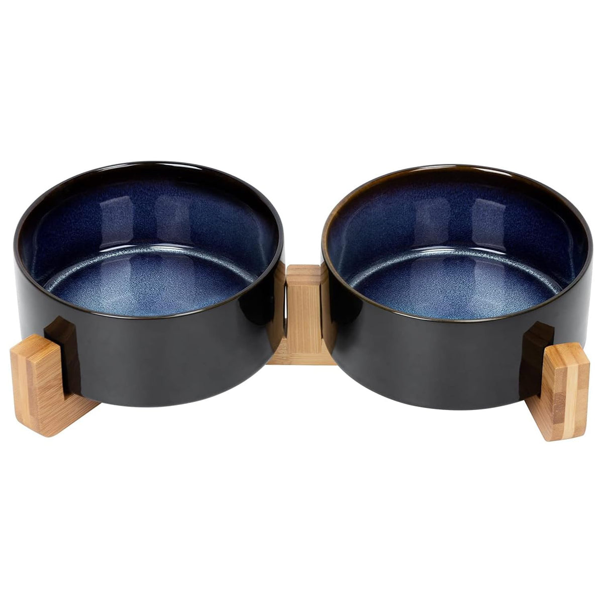 SPUNKYJUNKY Ceramic Dog and Cat Bowl with Wood Stand Non-Slip Matte Glaze Weighted Food Water Set for Cats &Small Dogs 13.5OZ