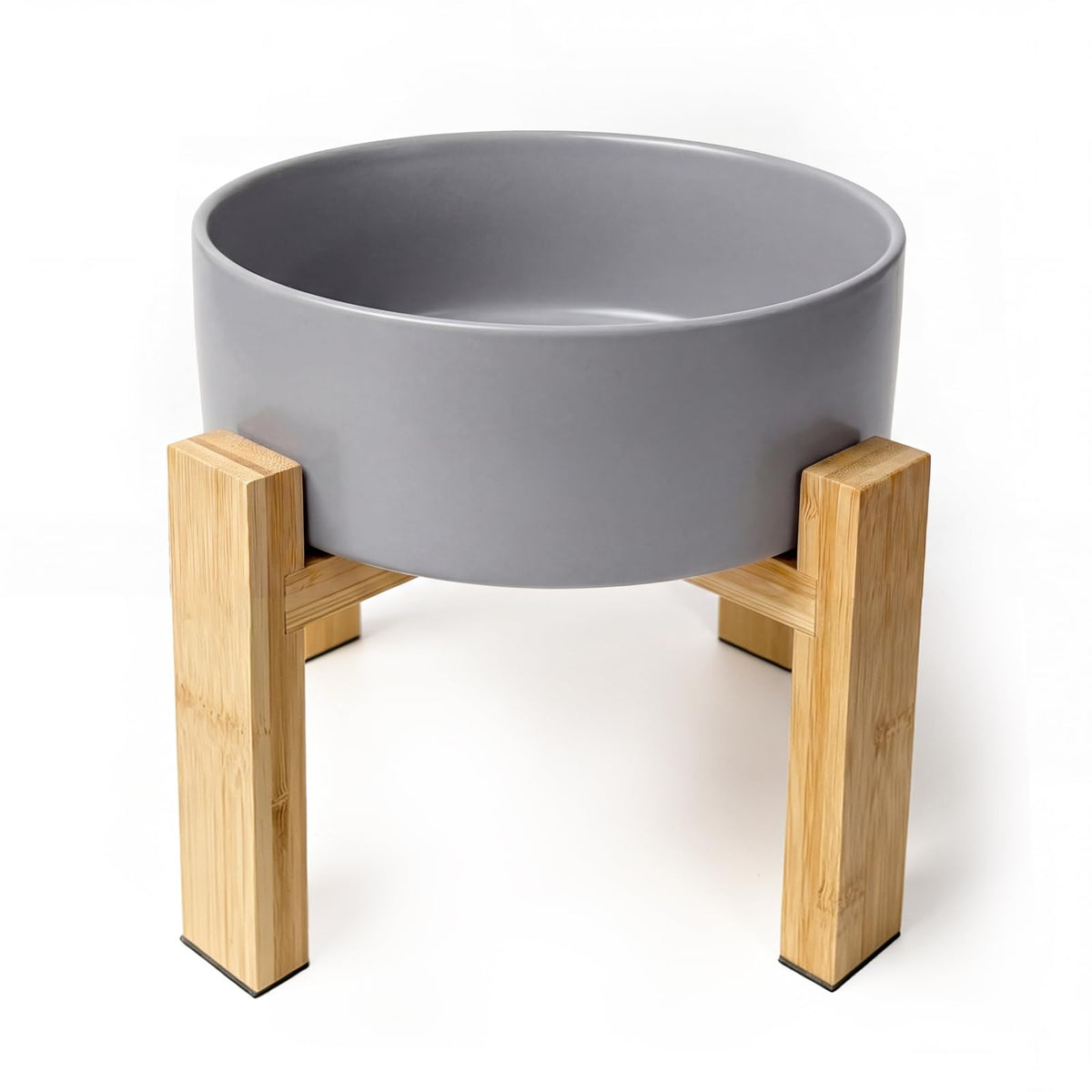 Cat Water Bowl - Elevated Cat Bowls | Ceramic Raised Cat Bowl with Adjustable Bamboo Stand | Anti Vomiting Cat Food Bowl for Indoor Cats, Kittens & Small Dogs | Dishwasher Safe | 5.1" Cat Dish| White