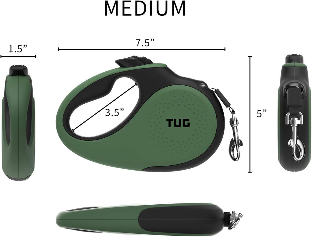 TUG Original Retractable Dog Leash, 16 ft (Medium, Green)