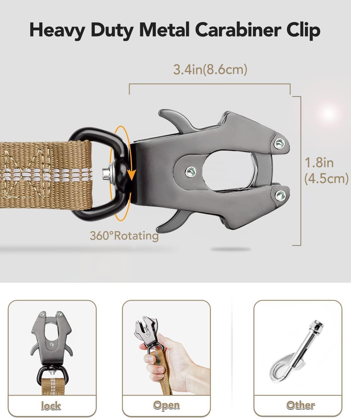 Joytale Tactical Bungee Dog Leash, Shock Absorbing No Pull, Coyote Brown