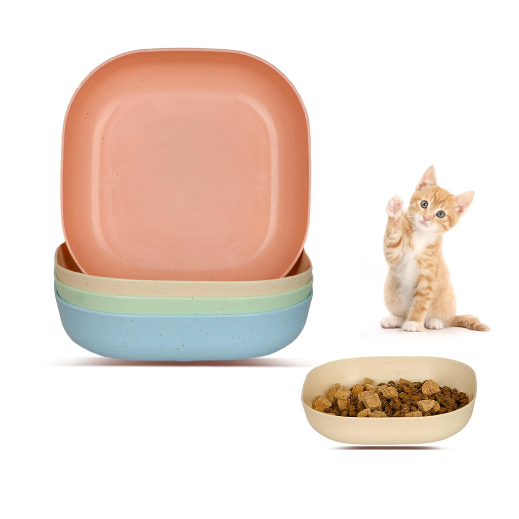 Cat Food Bowl Set, 6 inch Wide Shallow Cat Bowl for Relief Whisker Fatigue,Small Flat Cats Dish, Shallow Pet Feeding Dish or Plate for Kittens and Small Dogs (4Pcs)