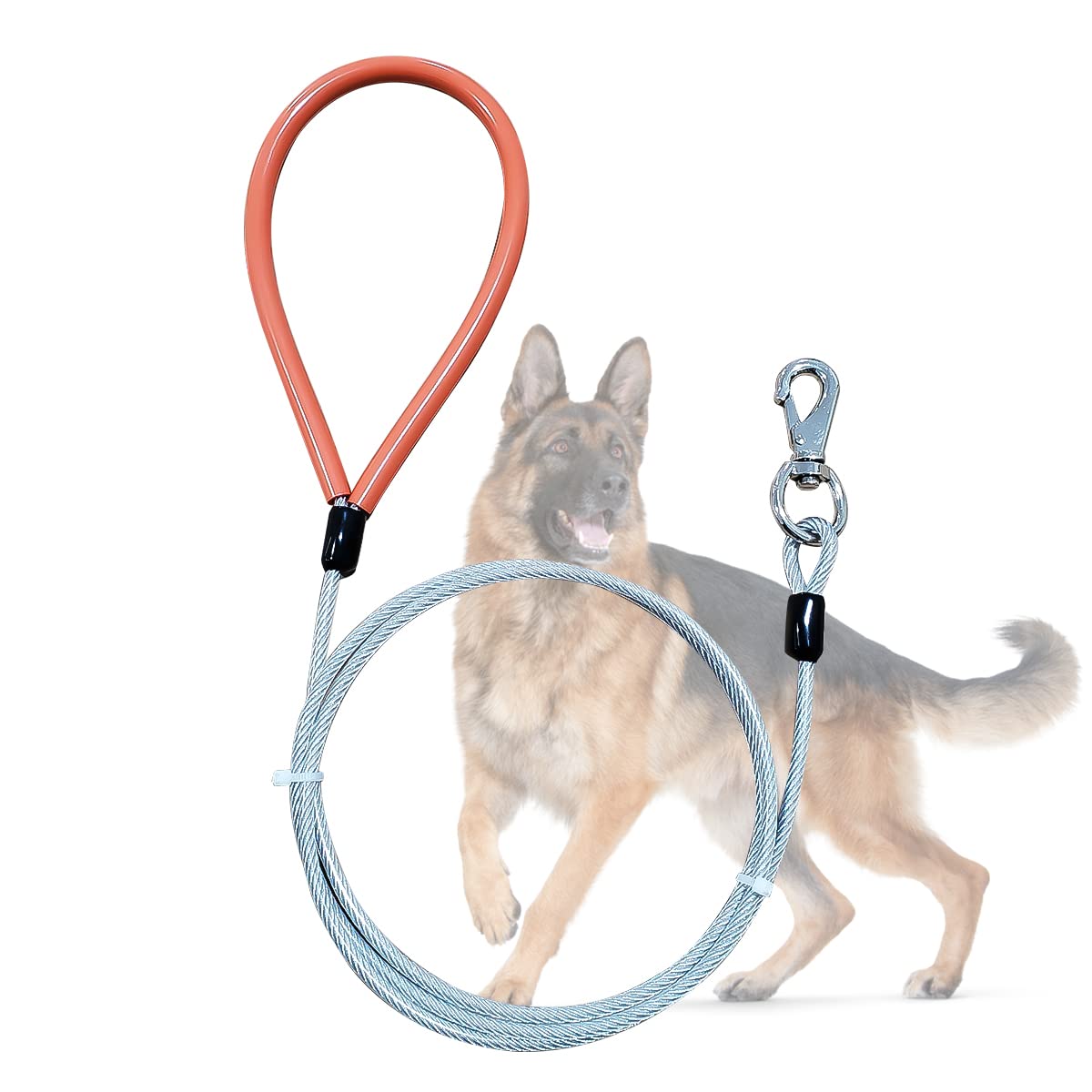 Heavy Duty Dog Leash, Chew Proof Metal Leash for Large Dogs (Up to 250lbs), WireRope Dog Leashes with Soft Silicone Grip (Black, 5 FT)