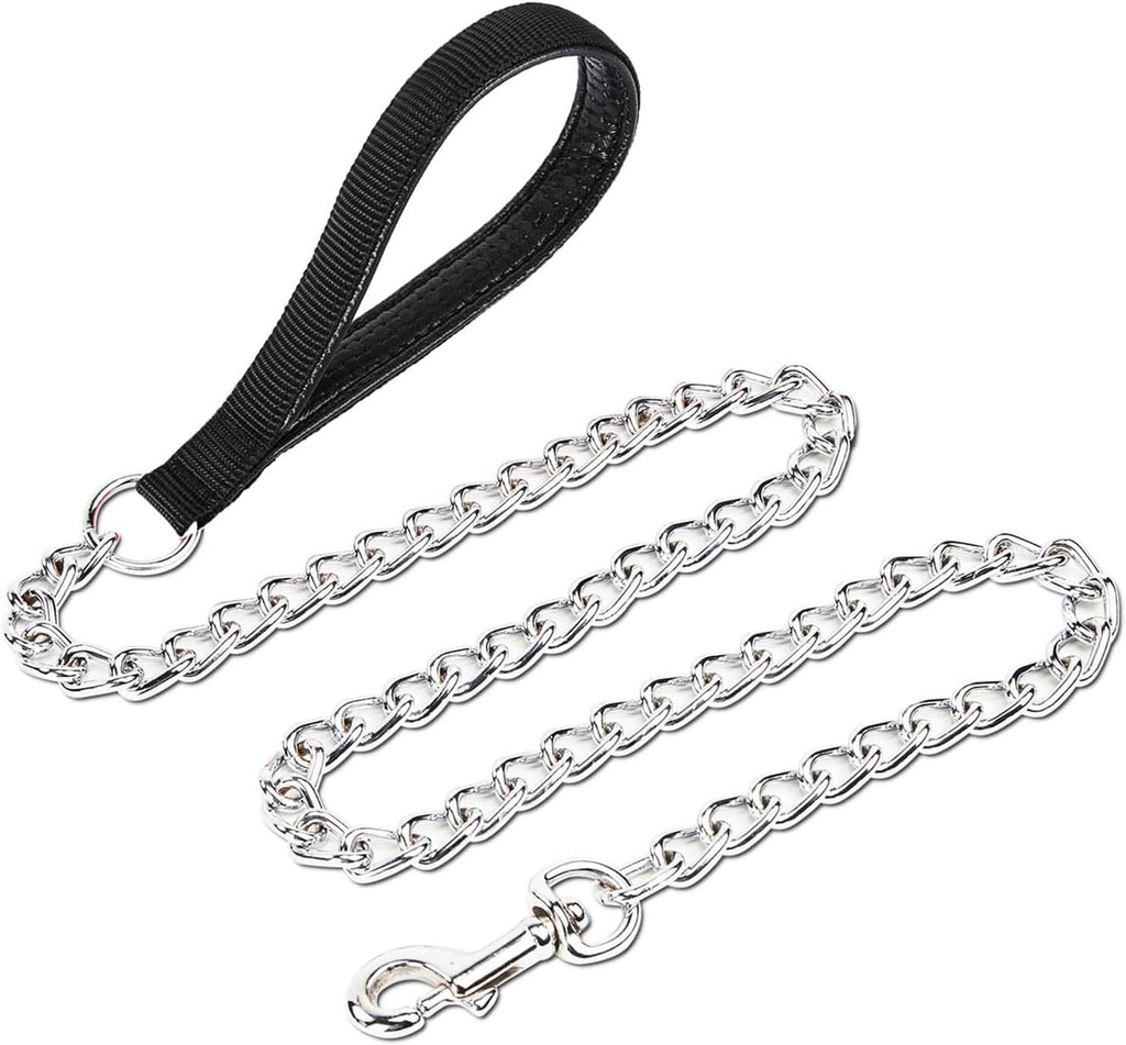 Chain Leash Metal Dog Leash Chrome Plated with Soft Padded Handle for Small Dogs.(S, Black Handle)