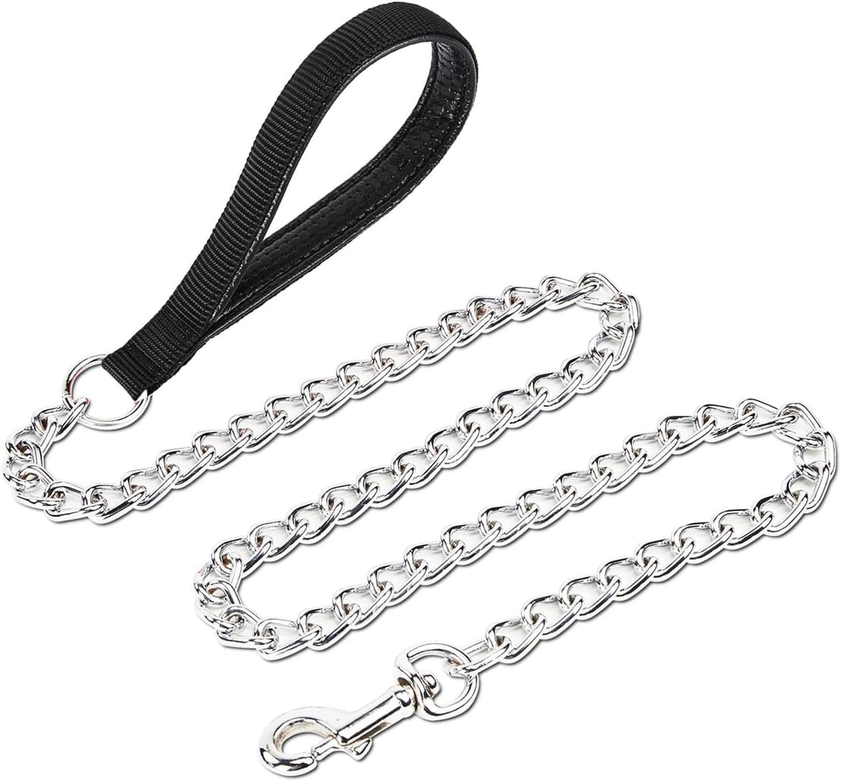 Chain Leash Metal Dog Leash Chrome Plated with Soft Padded Handle for Small Dogs.(S, Black Handle)