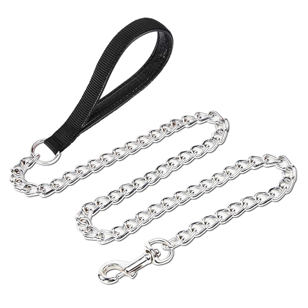 Chain Leash Metal Dog Leash Chrome Plated with Soft Padded Handle for Small Dogs.(S, Black Handle)
