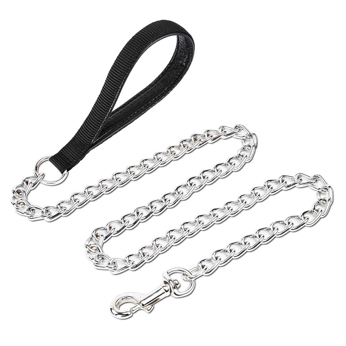 Chain Leash Metal Dog Leash Chrome Plated with Soft Padded Handle for Small Dogs.(S, Black Handle)