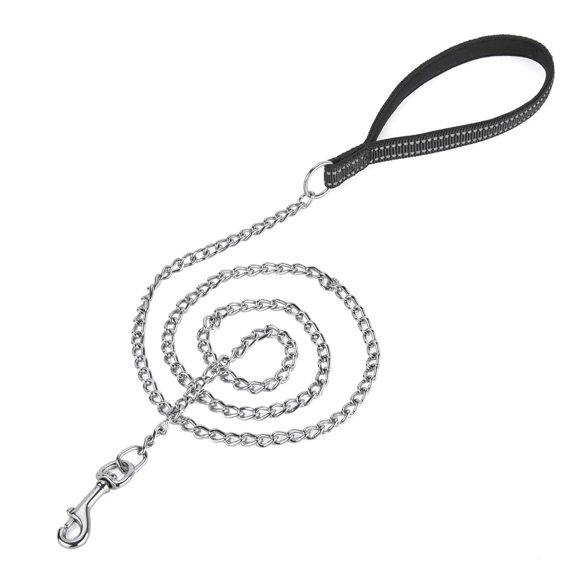 Chain Leash Metal Dog Leash Chrome Plated with Soft Padded Handle for Small Dogs.(S, Black Handle)