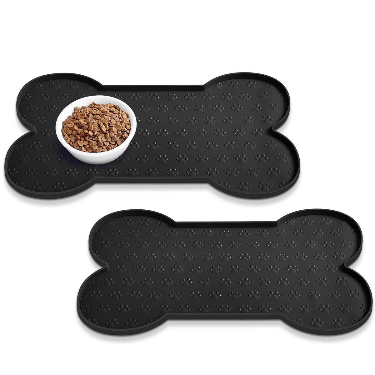 PWTAA Dog Food Mat Anti-Slip Silicone Dog Bowl Mat Thicker Pet Placemat Waterproof Cat Feeder Pad with Raised Edge Puppy Kitten Feeding Mats Suitable Small Medium-Sized Dogs Cats Eating Tray