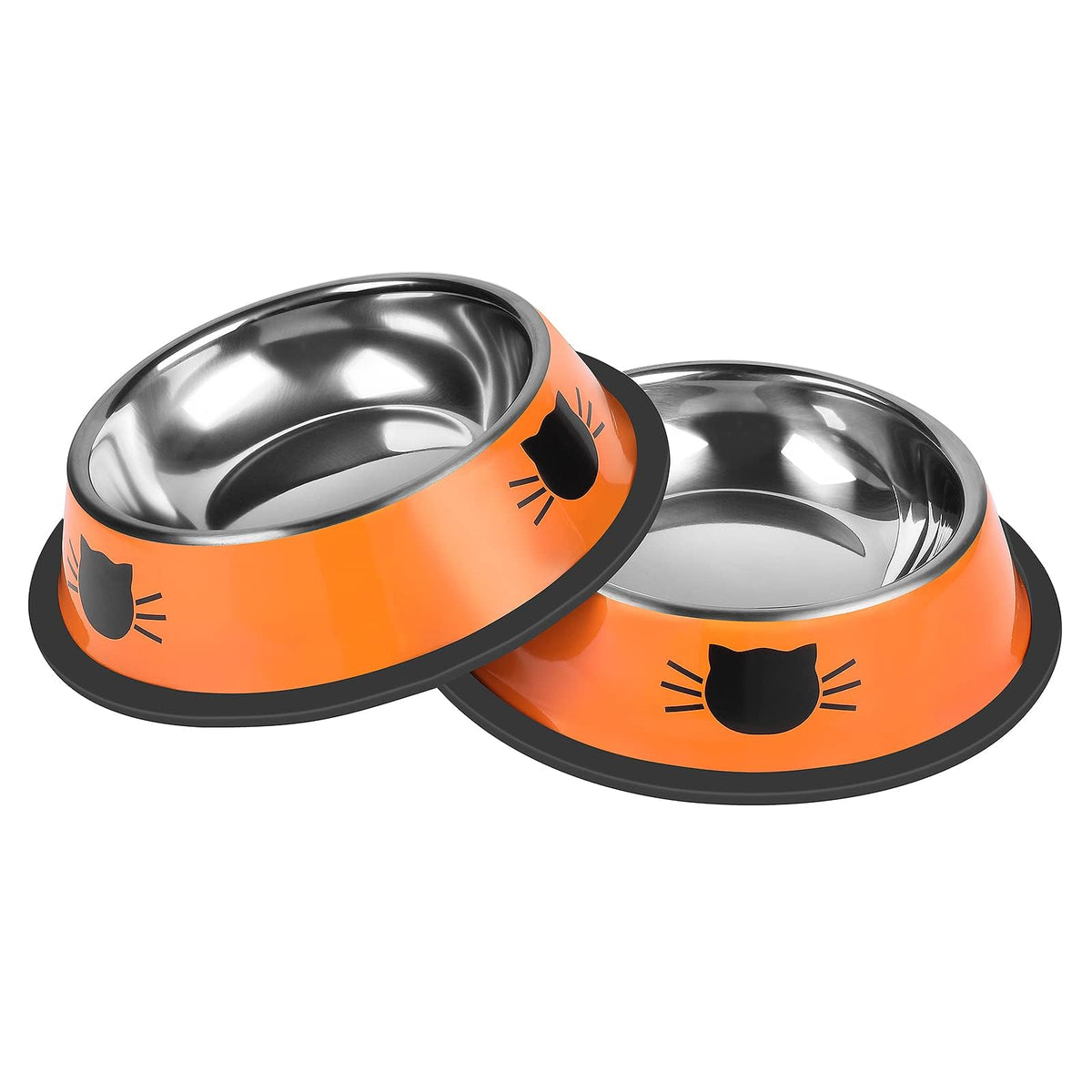 Serentive 2 Pcs Non-Slip Stainless Steel Small Cat Food Bowls - Unbreakable, Thicken 7 Oz Cat Dishes - Indoor, Removable Rubber Base, Easily Clean, Lovely Color