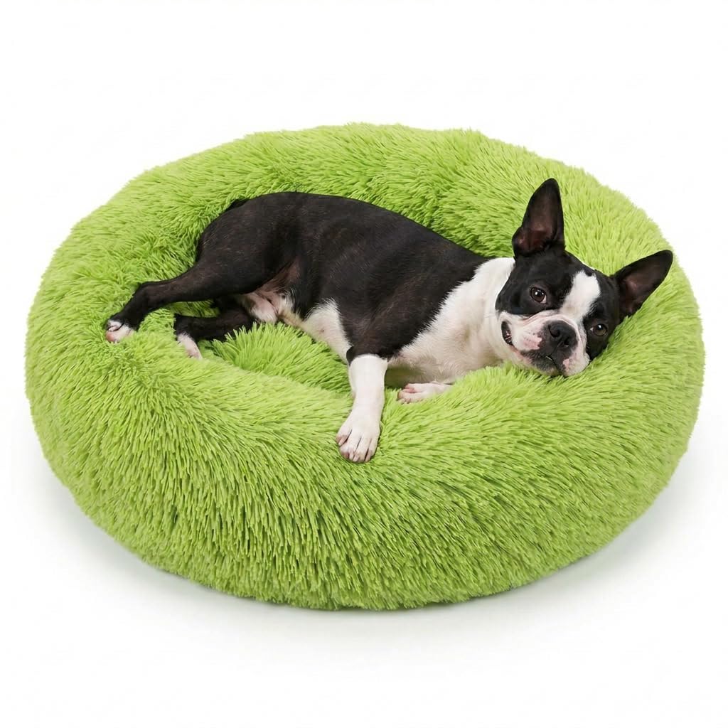 Small Calming Dogs Bed for Small Dogs Anti-Anxiety Machine Washable Fluffy Luxury Anti-Slip Waterproof Mute Base Warming Cozy Soft Pet Puppy Round Bed