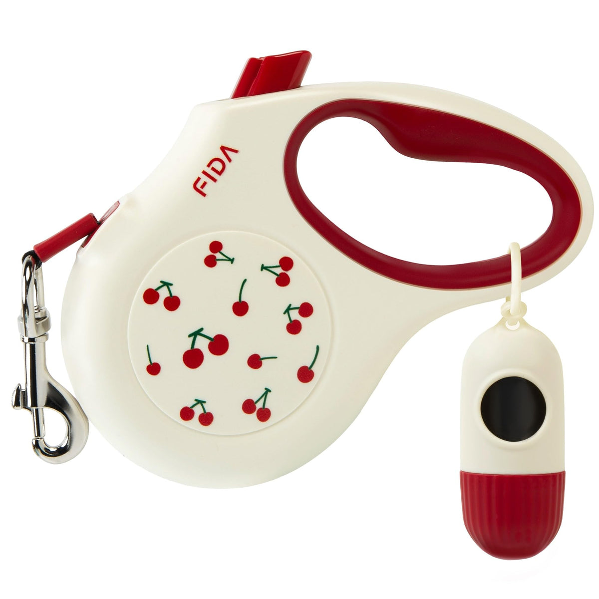 Fida Retractable Dog Leash with Dispenser and Poop Bags, 16ft, White & Pink