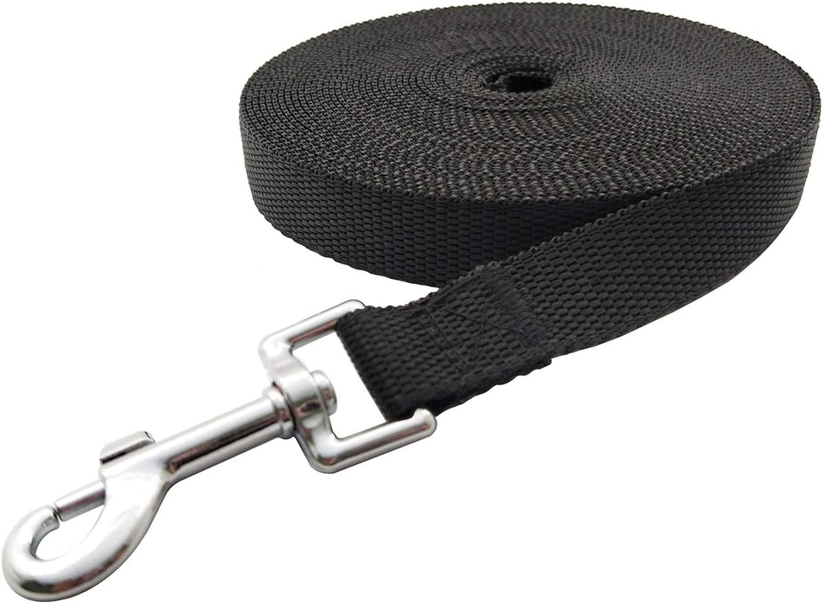 Nylon Training Dog Leash for Small Medium Large Dogs, 15ft 20ft 30ft 50ft Long Puppy Lead for Obedience Recall Training, Camping (20ft, Black)