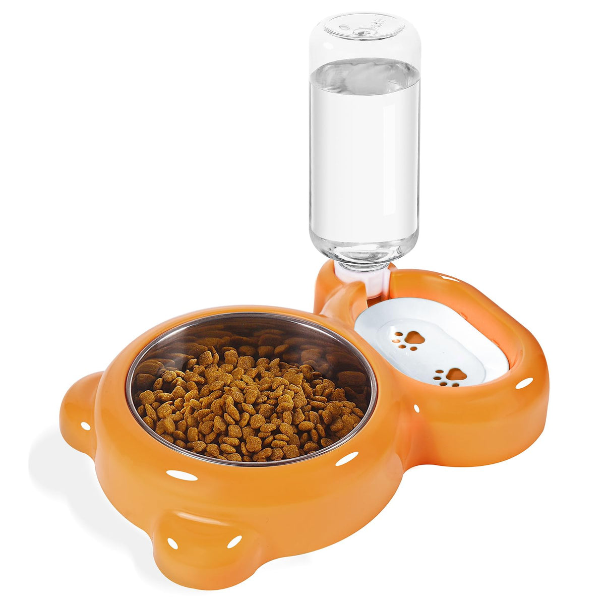 Dog Bowls, Cat Food and Water Bowl Set with Water Dispenser and Stainless Steel Bowl for Cats and Small Dogs - Pink