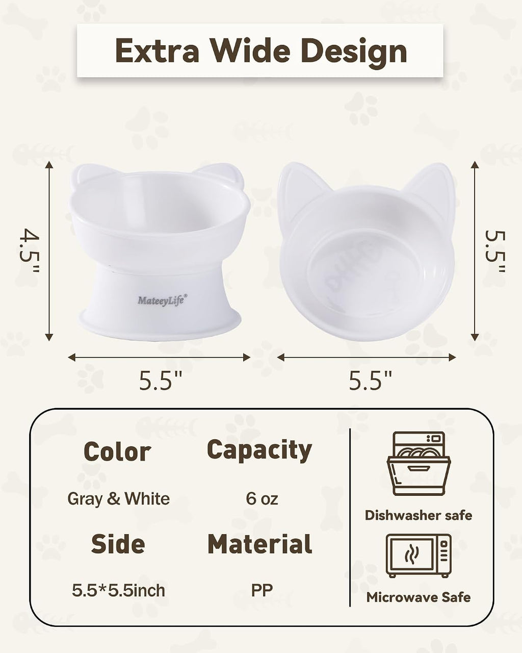 MateeyLife 2 Pack Elevated Cat Food Bowls for Indoor Cats & Kittens