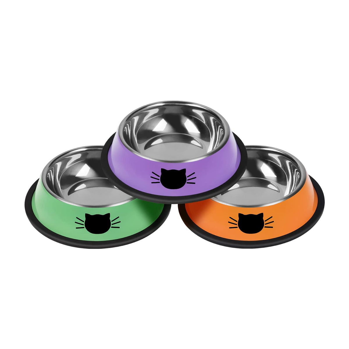 Serentive 2 Pcs Non-Slip Stainless Steel Small Cat Food Bowls - Unbreakable, Thicken 7 Oz Cat Dishes - Indoor, Removable Rubber Base, Easily Clean, Lovely Color