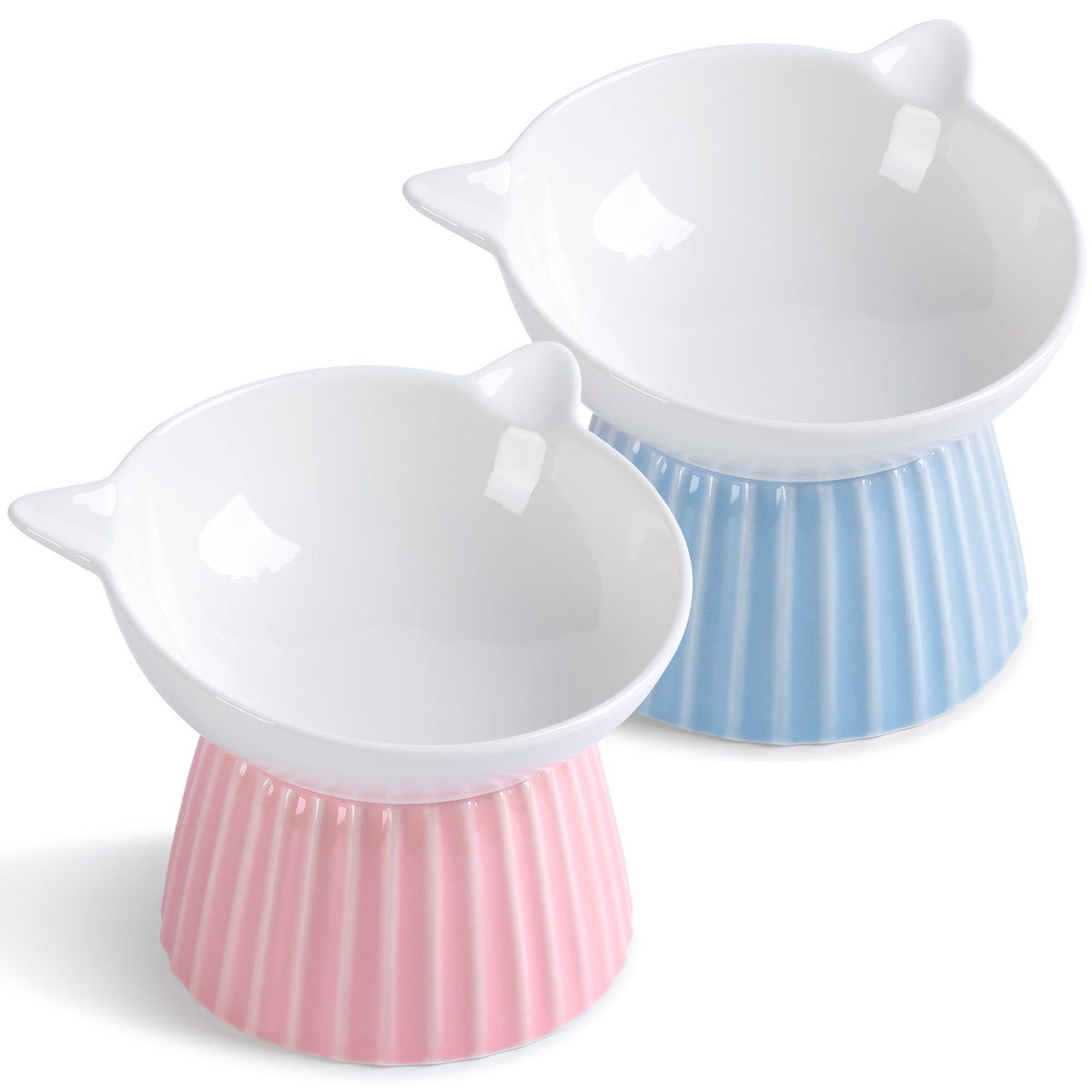 Ceramic Raised Cat Bowl，Tilted Raised Cat Bowl Anti Vomit Cat Bowls for Indoor Cats Whisker Friendly Pet Feeder for Cats Puppies, Microwave and Dishwasher Safe