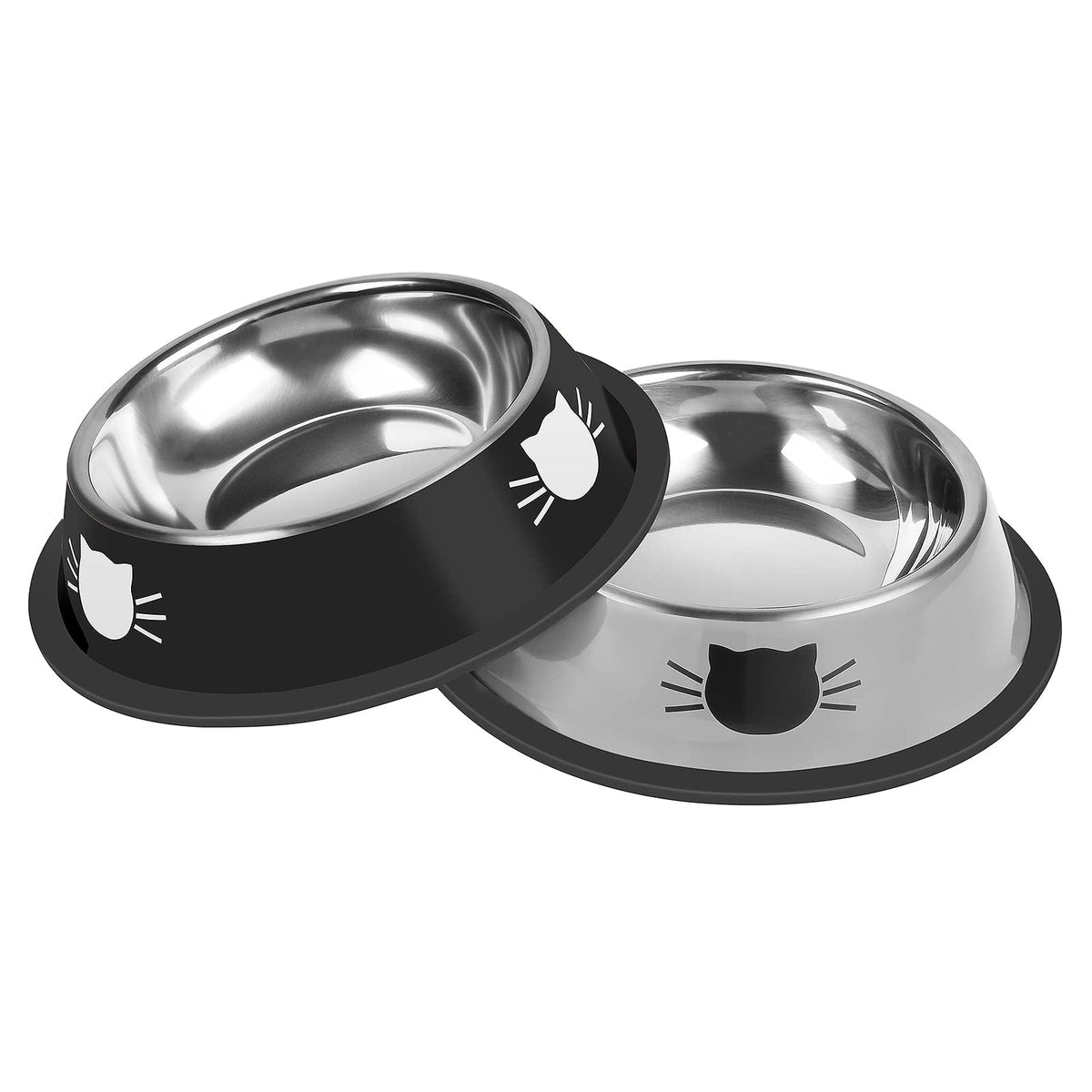 Serentive 2 Pcs Non-Slip Stainless Steel Small Cat Food Bowls - Unbreakable, Thicken 7 Oz Cat Dishes - Indoor, Removable Rubber Base, Easily Clean, Lovely Color