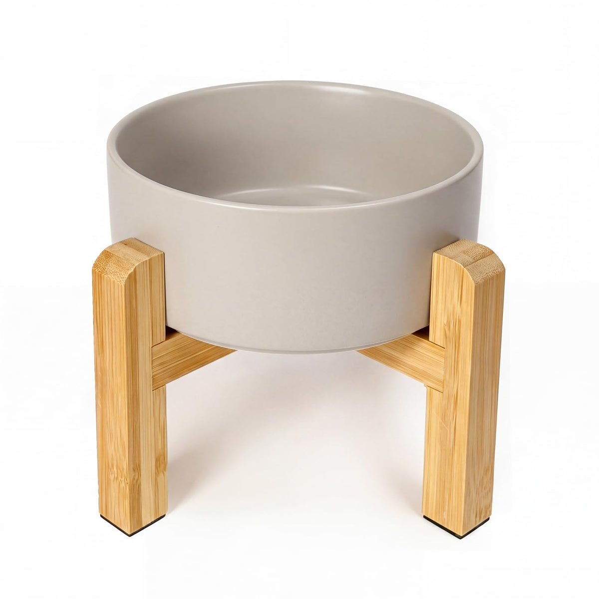 Cat Water Bowl - Elevated Cat Bowls | Ceramic Raised Cat Bowl with Adjustable Bamboo Stand | Anti Vomiting Cat Food Bowl for Indoor Cats, Kittens & Small Dogs | Dishwasher Safe | 5.1" Cat Dish| White
